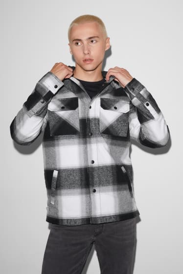 Clockhouse Boys - CLOCKHOUSE - giacca a camicia con cappuccio- effetto 2 in 1 - a quadretti - nero / bianco