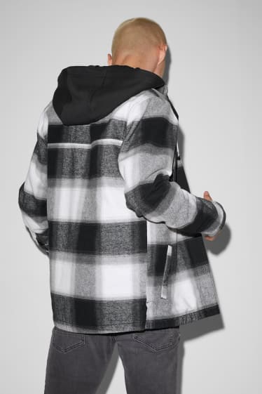 Clockhouse Boys - CLOCKHOUSE - giacca a camicia con cappuccio- effetto 2 in 1 - a quadretti - nero / bianco