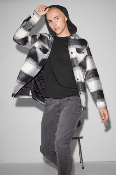 Clockhouse Boys - CLOCKHOUSE - giacca a camicia con cappuccio- effetto 2 in 1 - a quadretti - nero / bianco