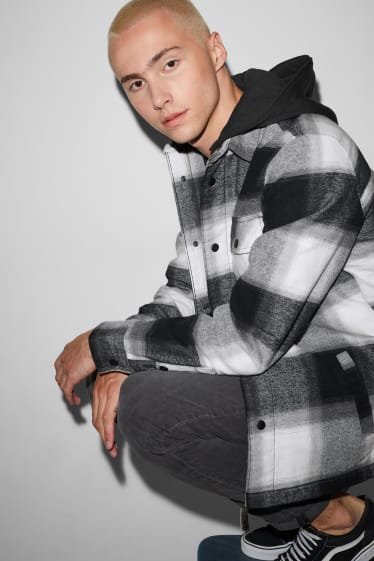 Clockhouse Boys - CLOCKHOUSE - giacca a camicia con cappuccio- effetto 2 in 1 - a quadretti - nero / bianco