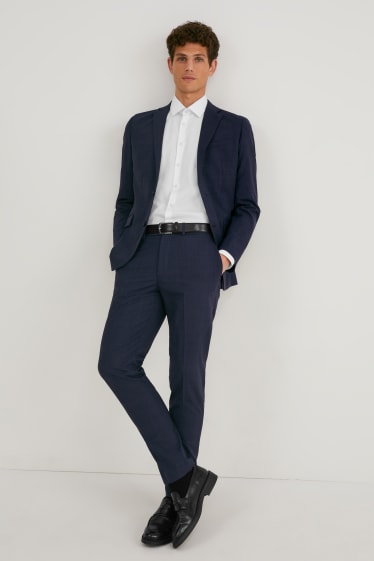 Hommes - Pantalon de costume en laine vierge - slim fit - bleu foncé