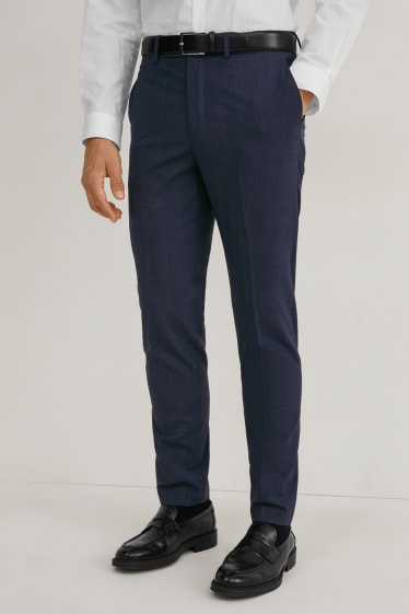 Hommes - Pantalon de costume en laine vierge - slim fit - bleu foncé