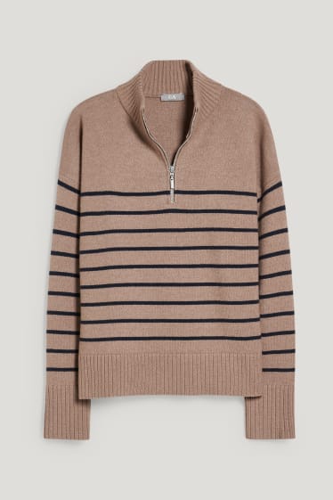 Damen - Pullover - gestreift - braun / blau