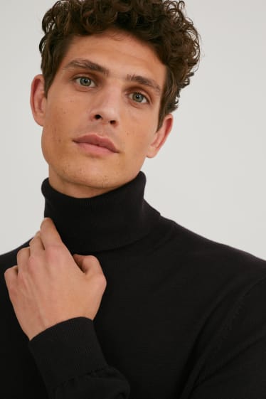 Mężczyźni - Sweter z golfem - bawełna bio - czarny