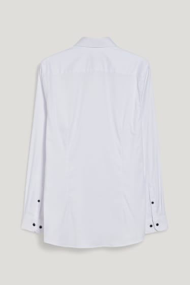 Hommes - Chemise de bureau - body fit - col cutaway - flex - blanc-chiné