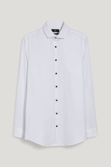 Hommes - Chemise de bureau - body fit - col cutaway - flex - blanc-chiné