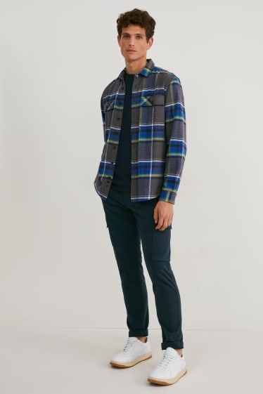 Uomo - Camicia di flanella - regular fit - collo all'italiana - a quadretti - grigio melange