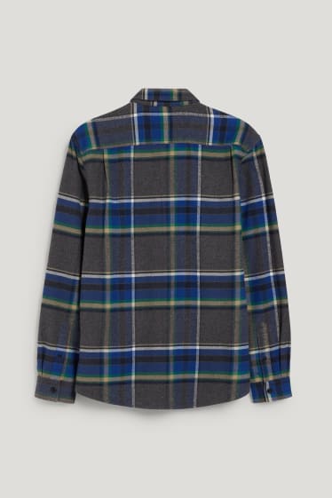 Uomo - Camicia di flanella - regular fit - collo all'italiana - a quadretti - grigio melange