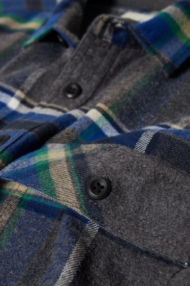 Uomo - Camicia di flanella - regular fit - collo all'italiana - a quadretti - grigio melange
