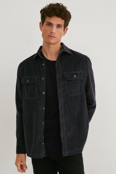 Home - Camisa de pana - regular fit - coll kent - gris fosc