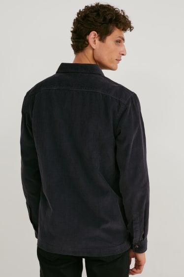 Uomo - Camicia di velluto a coste - regular fit - collo all'italiana - grigio scuro