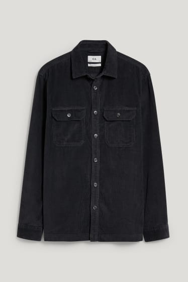 Home - Camisa de pana - regular fit - coll kent - gris fosc