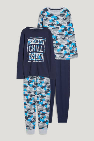 Reverskraag - Set van 2 - pyjama - biokatoen - 4-delig - donkerblauw