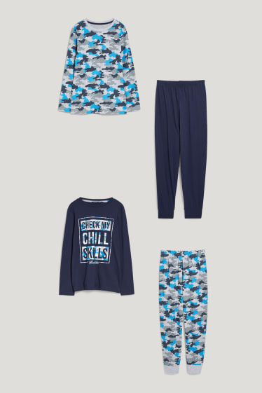 Reverskraag - Set van 2 - pyjama - biokatoen - 4-delig - donkerblauw