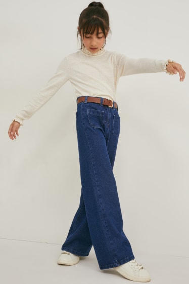 Filles - Jean coupe droite à ceinture - jean bleu