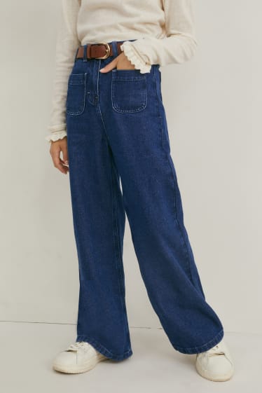 Filles - Jean coupe droite à ceinture - jean bleu