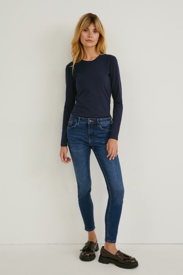 Dames - Set van 2 - basic-longsleeve - donkerblauw
