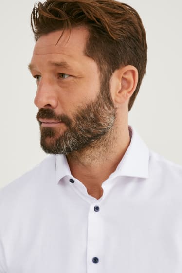 Hommes - Chemise de bureau - body fit - col cutaway - flex - blanc-chiné