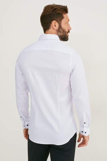 Hommes - Chemise de bureau - body fit - col cutaway - flex - blanc-chiné