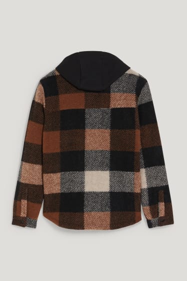 Clockhouse Boys - CLOCKHOUSE - giacca camicia con cappuccio - a quadretti - marrone