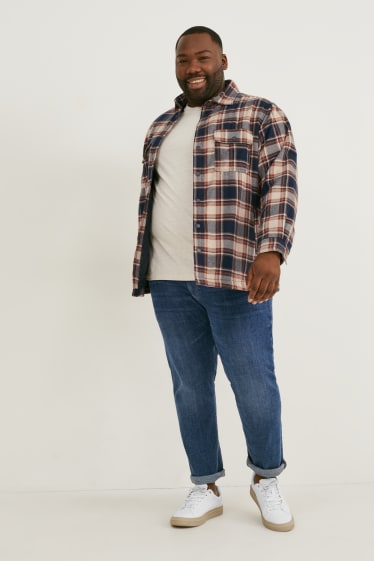 Uomo XL - Giacca di jeans - a quadretti - beige / blu