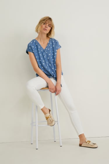 Donna - Blusa dettaglio nodo - a fiori - jeans blu