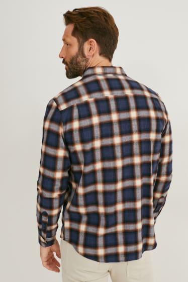 Hommes - Chemise - regular fit - col kent - à carreaux - bleu foncé
