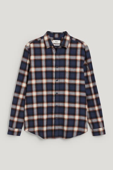 Hommes - Chemise - regular fit - col kent - à carreaux - bleu foncé