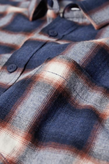 Hommes - Chemise - regular fit - col kent - à carreaux - bleu foncé