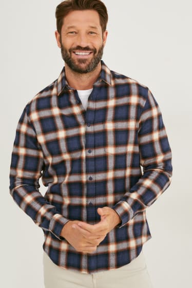Hommes - Chemise - regular fit - col kent - à carreaux - bleu foncé
