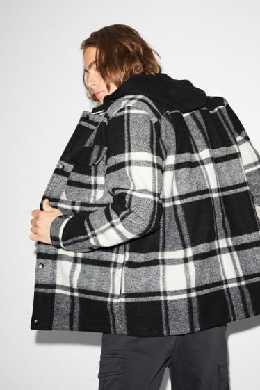 Clockhouse homme - CLOCKHOUSE - veste chemise à capuche - à carreaux - noir / blanc