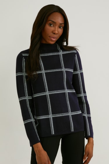 Damen - Pullover - kariert - schwarz