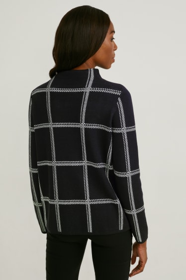 Damen - Pullover - kariert - schwarz