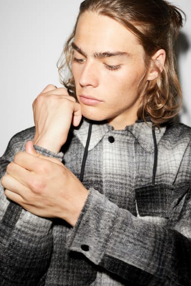 Clockhouse homme - CLOCKHOUSE - veste chemise avec capuche - à carreaux - noir / gris