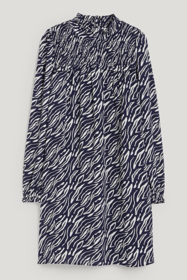 Femmes - Robe à la coupe évasée - à motif - bleu foncé