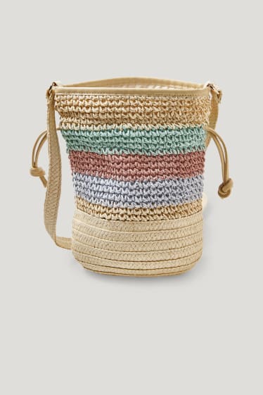 Clockhouse Girls - CLOCKHOUSE - kleine Stroh-Umhängetasche - gestreift - beige