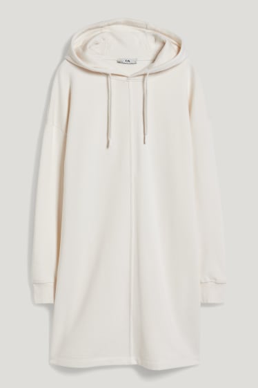 Femei - Rochie de molton basic cu glugă - alb-crem