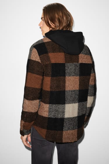 Clockhouse Boys - CLOCKHOUSE - giacca camicia con cappuccio - a quadretti - marrone