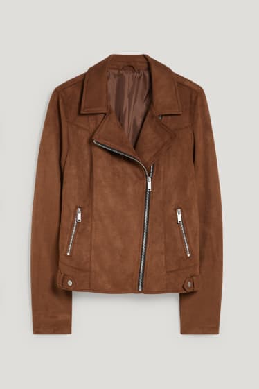 Donna - Giacca stile motociclista - similpelle scamosciata - marrone