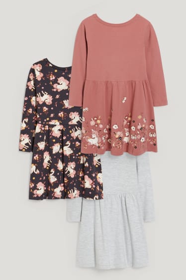 Filles - Lot de 3 - licorne - robes - corail