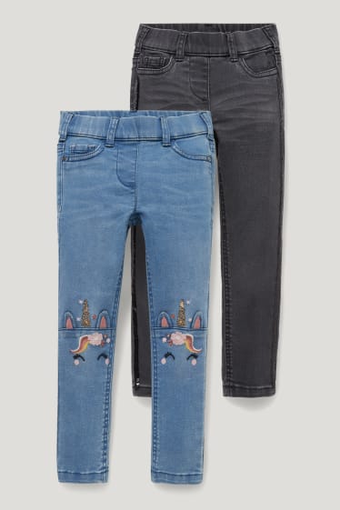 Toddler Girls - Set van 2 - jegging jeans - glanseffect - jeanslichtblauw