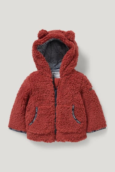 Baby Boys - Baby-Teddy-Jacke mit Kapuze - dunkelrot
