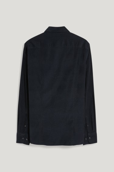 Mężczyźni - Koszula sztruksowa - slim fit - kołnierzyk włoski - czarny