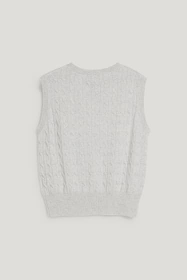 Mujer - Chaleco de cachemir - con ochos - blanco-jaspeado