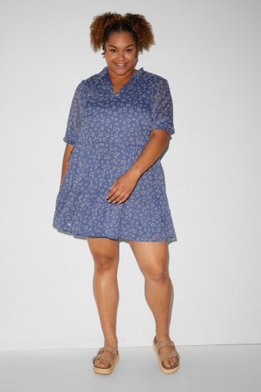 Dámské XL - CLOCKHOUSE - áčkové šaty - s květinovým vzorem - modrá