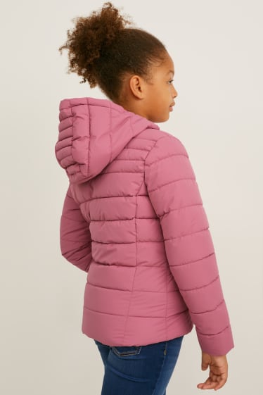 Kids Girls - Jachetă matlasată cu glugă - material reciclat - roz închis