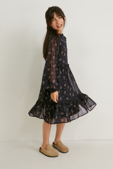 Kids Girls - Chiffon dress - patterned - black
