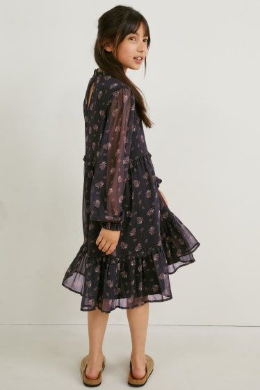 Kids Girls - Chiffon dress - patterned - black