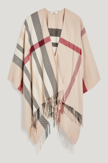 Damen - Poncho - kariert - beige