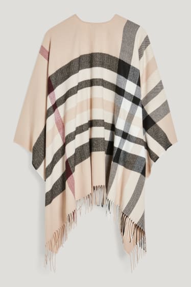 Damen - Poncho - kariert - beige